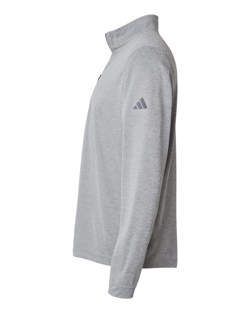 Left View of Grey Three Melange Lightweight Quarter-Zip Pullover - A401