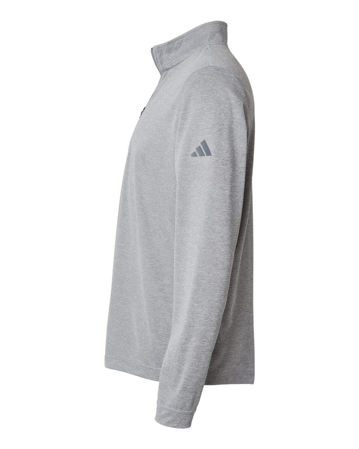 Left View of Grey Three Melange Lightweight Quarter-Zip Pullover - A401
