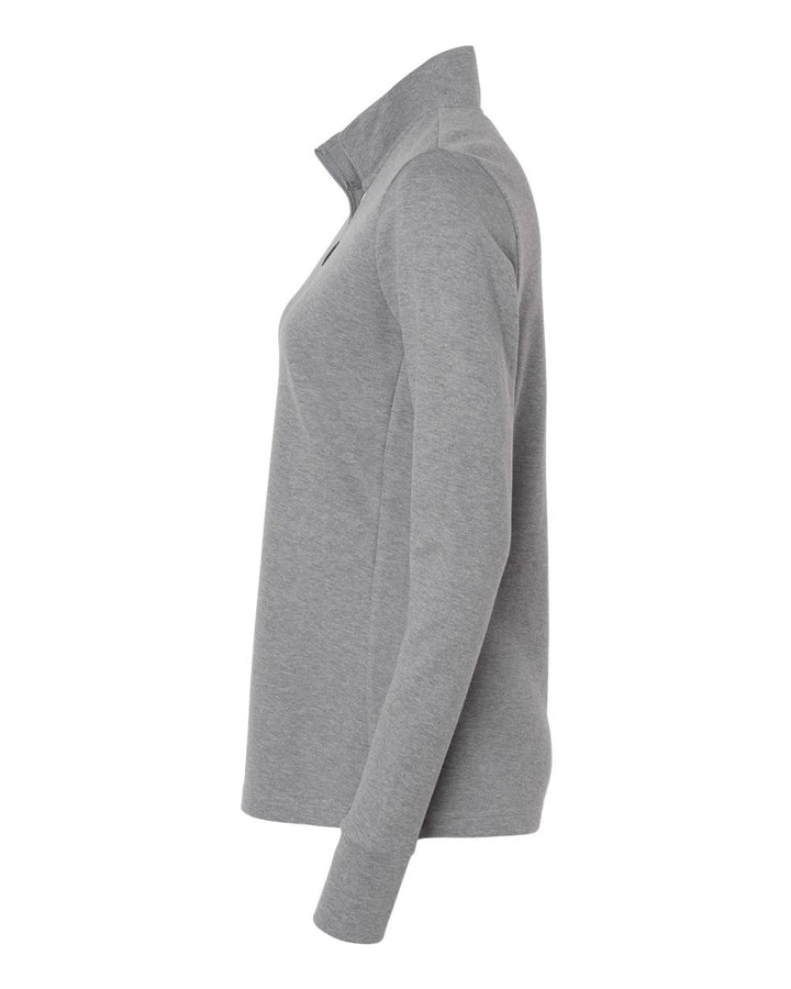 Left View of Grey Three Melange Women's 3-Stripes Quarter-Zip Sweater - A555