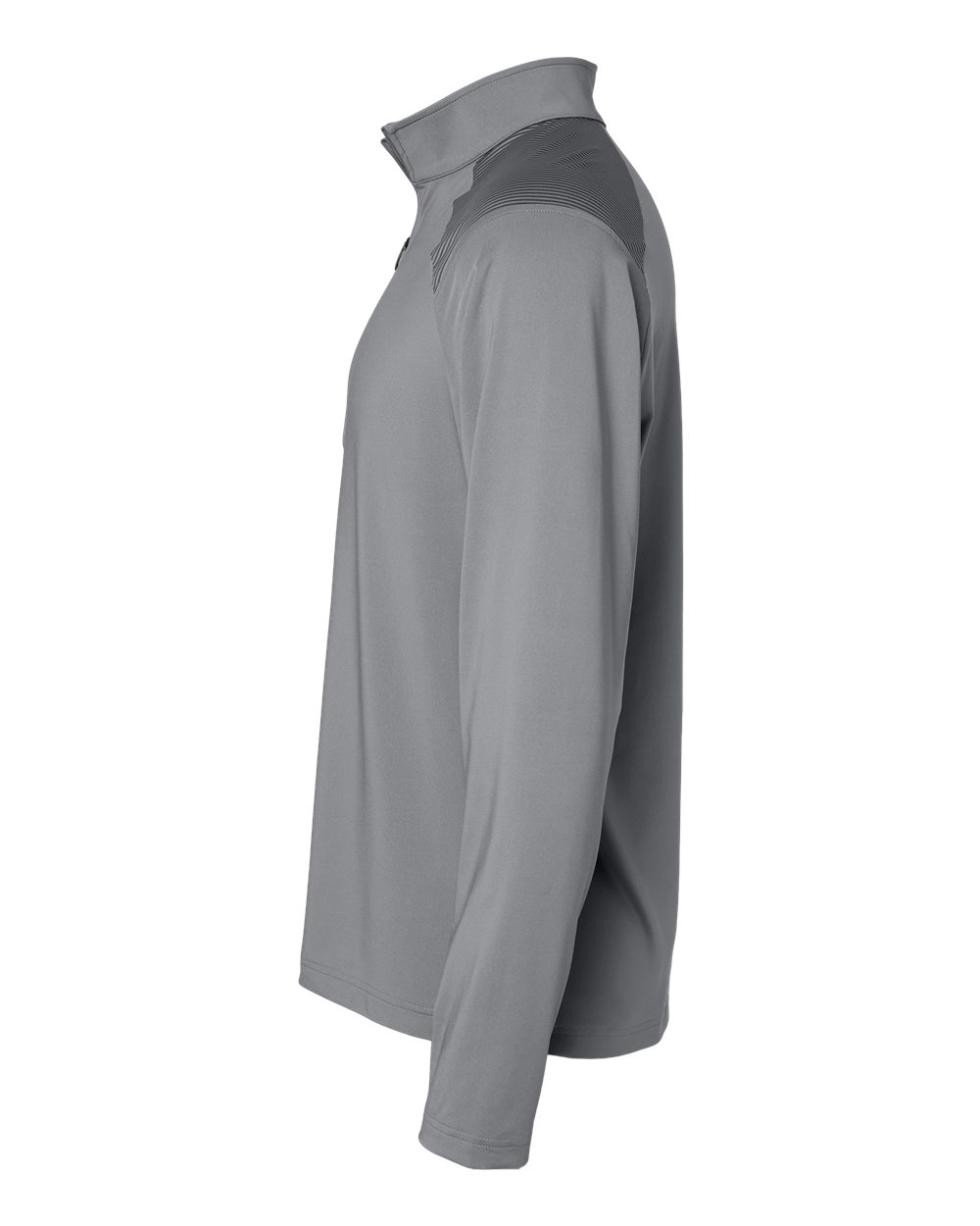 Left View of Grey Three Shoulder Stripe Quarter-Zip Pullover - A520