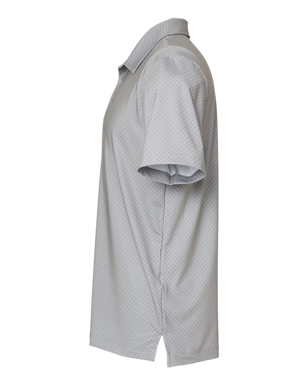 Left View of Grey Three/ Team Royal/ Navy Diamond Dot Print Polo - A498