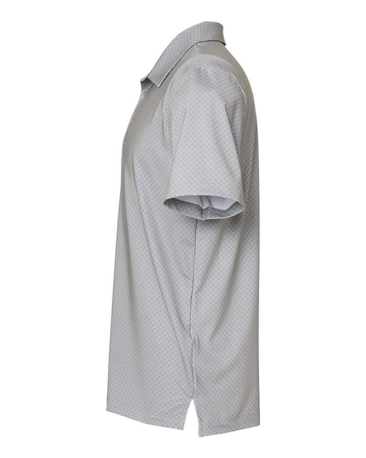 Left View of Grey Three/ Team Royal/ Navy Diamond Dot Print Polo - A498