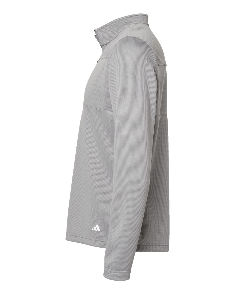 Left View of Grey Three/ White 3-Stripes Double Knit Quarter-Zip Pullover - A482
