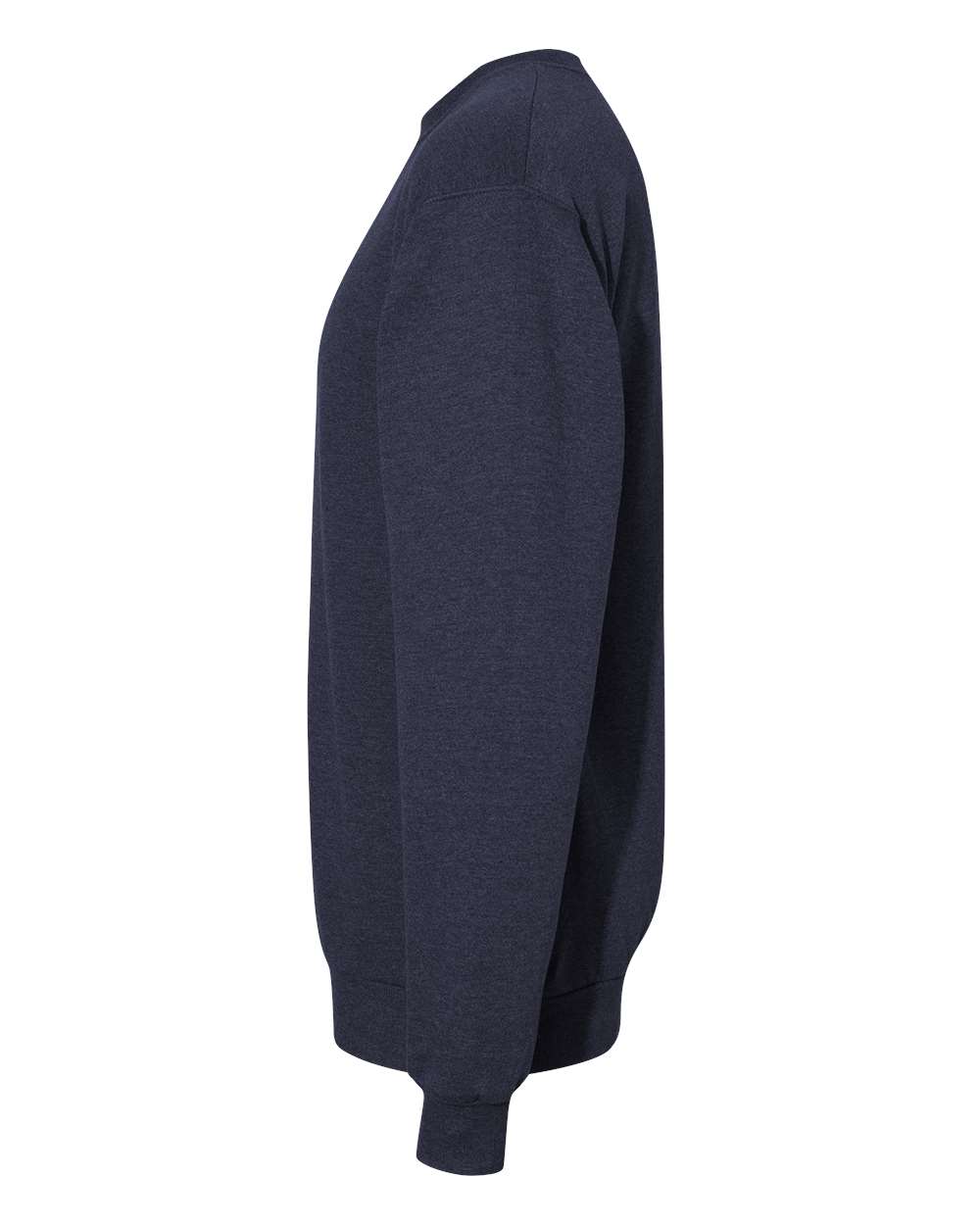 Left View of Heather Navy Ecosmart® Crewneck Sweatshirt - P160