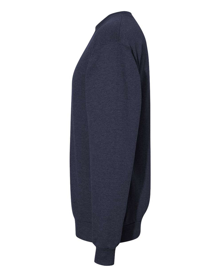 Left View of Heather Navy Ecosmart® Crewneck Sweatshirt - P160