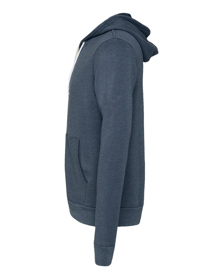 Left View of Heather Navy Sponge Fleece Full-Zip Hoodie - 3739