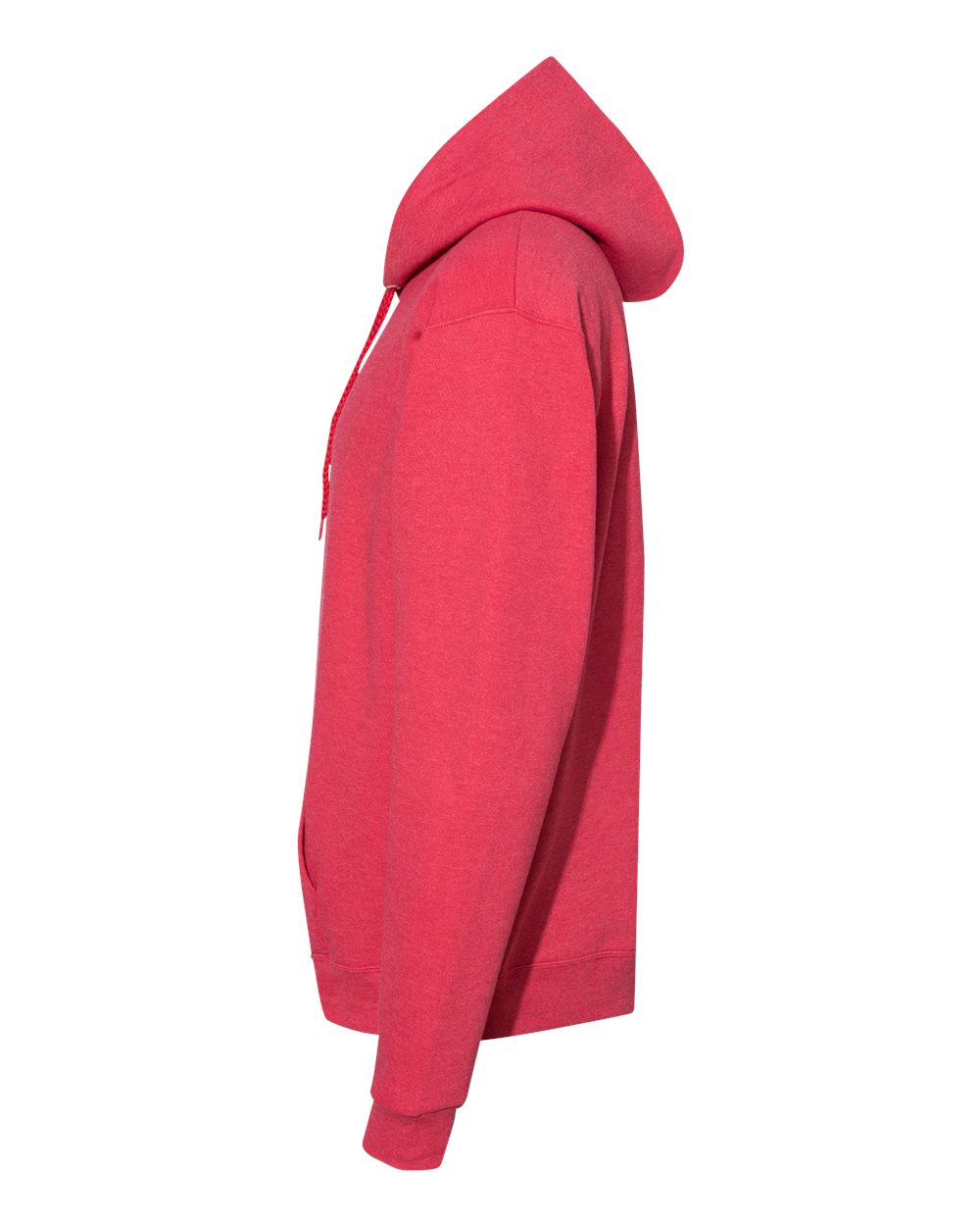 Left View of Heather Red Ecosmart® Hooded Sweatshirt - P170