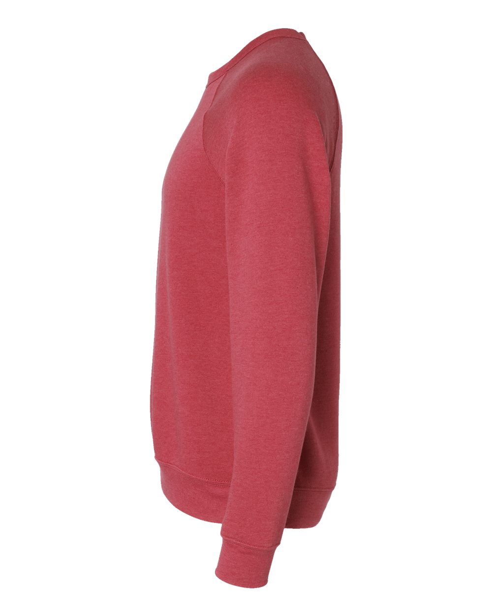 Left View of Heather Red Sponge Fleece Raglan Crewneck Sweatshirt - 3901