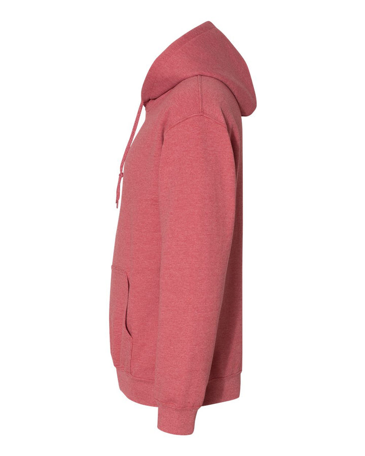 Left View of Heather Scarlet Red Heavy Blend™ Hooded Sweatshirt - 18500