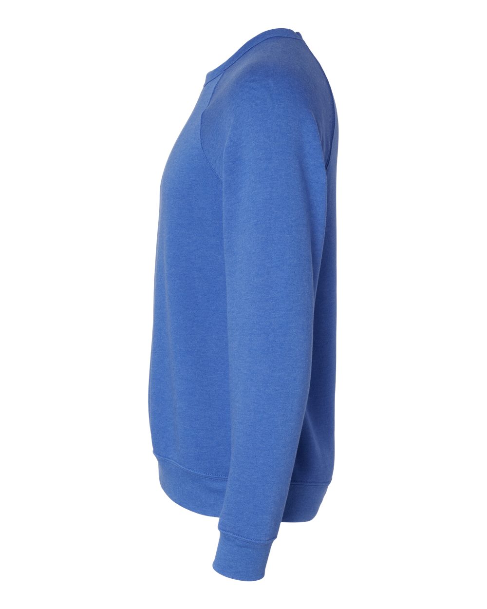 Left View of Heather True Royal Sponge Fleece Raglan Crewneck Sweatshirt - 3901