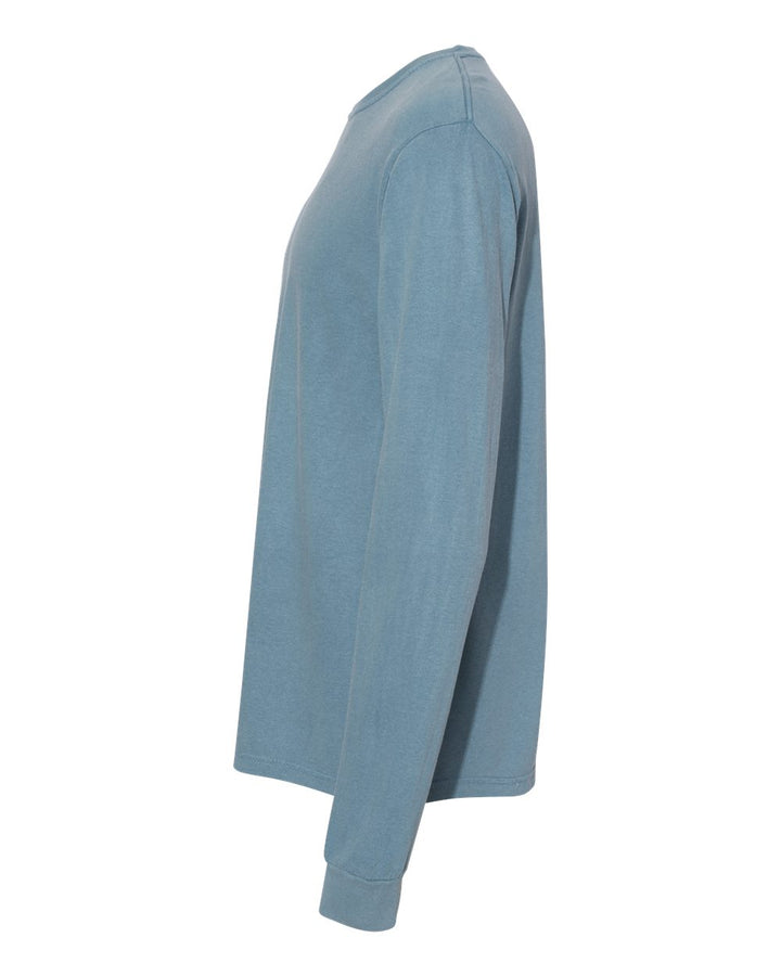 Left View of Ice Blue Garment-Dyed Heavyweight Long Sleeve T-Shirt - 6014