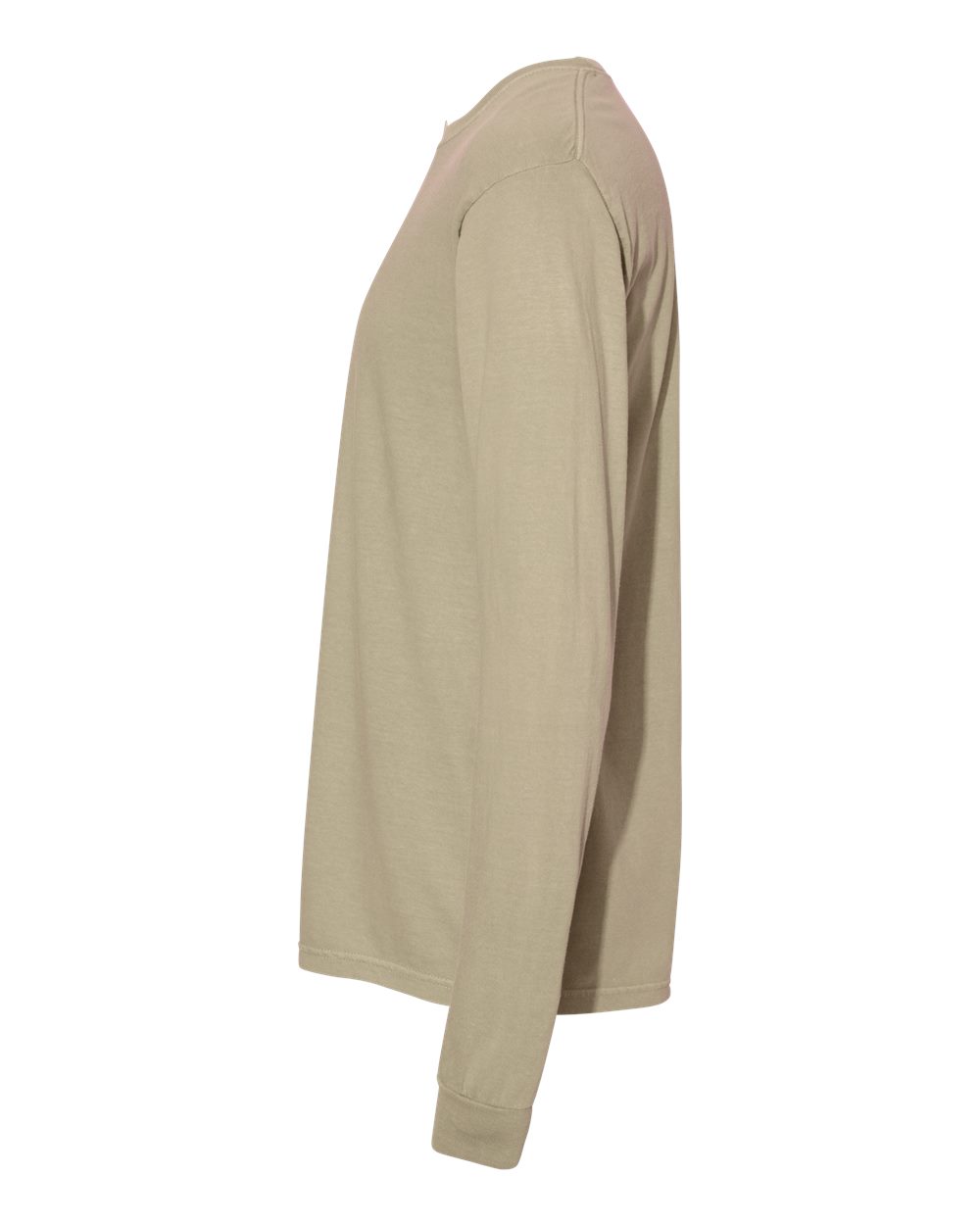 Left View of Khaki Garment-Dyed Heavyweight Long Sleeve T-Shirt - 6014