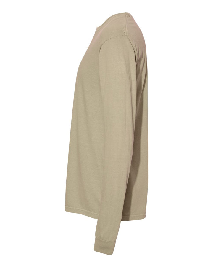 Left View of Khaki Garment-Dyed Heavyweight Long Sleeve T-Shirt - 6014