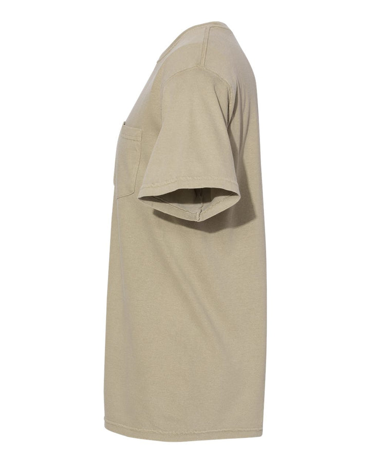 Left View of Khaki Garment-Dyed Heavyweight Pocket T-Shirt - 6030
