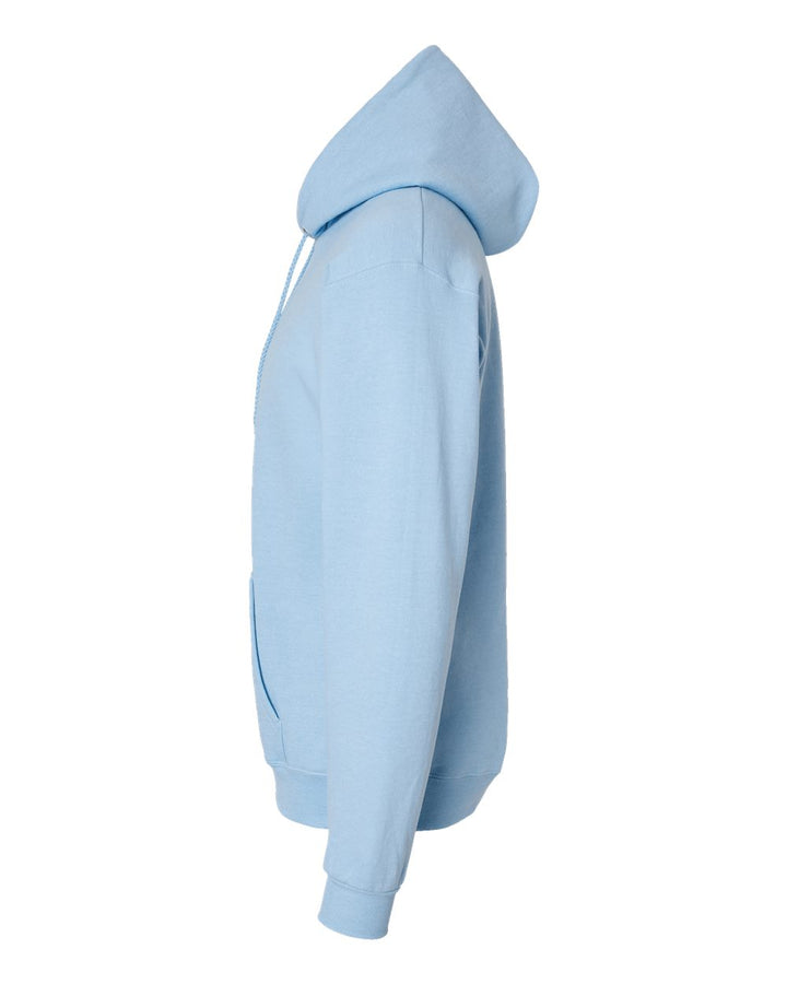 Left View of Light Blue Ecosmart® Hooded Sweatshirt - P170