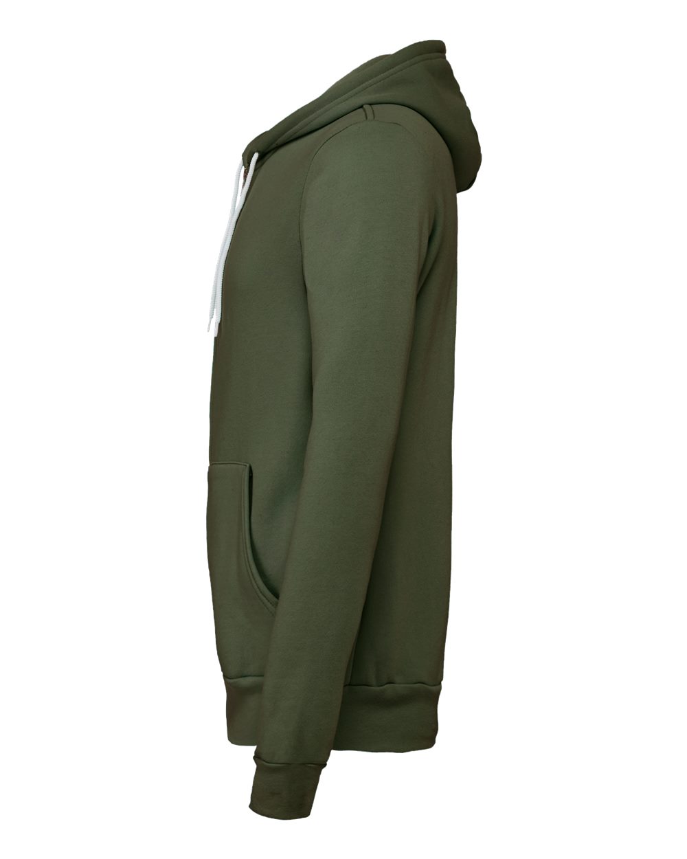 Left View of Military Green Sponge Fleece Full-Zip Hoodie - 3739