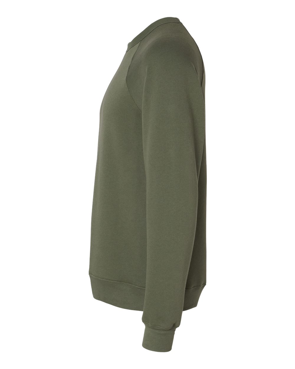 Left View of Military Green Sponge Fleece Raglan Crewneck Sweatshirt - 3901