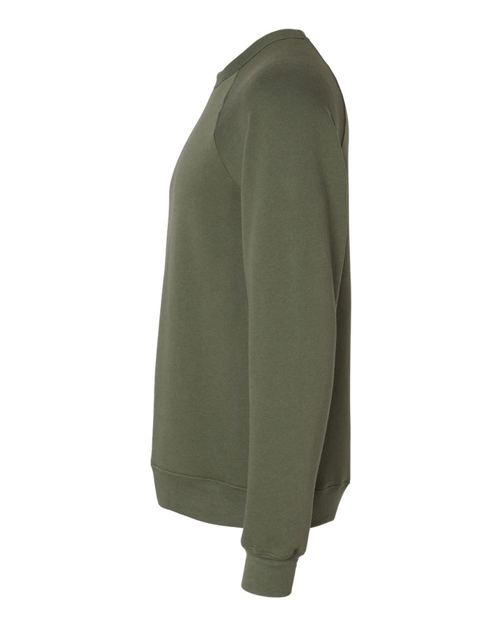 Left View of Military Green Sponge Fleece Raglan Crewneck Sweatshirt - 3901