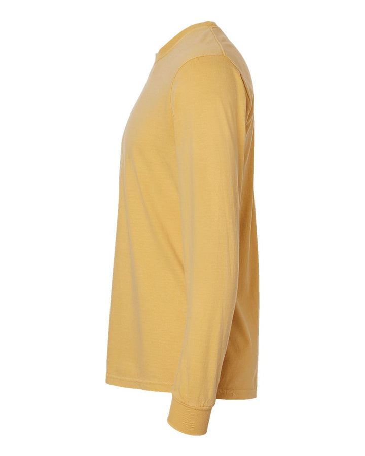Left View of Mustard Garment-Dyed Heavyweight Long Sleeve T-Shirt - 6014