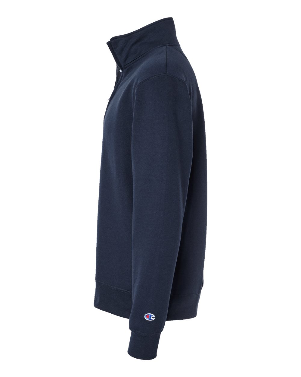Left View of Navy Powerblend® Quarter-Zip Pullover - S450
