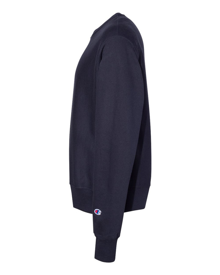 Left View of Navy Reverse Weave® Crewneck Sweatshirt - S149