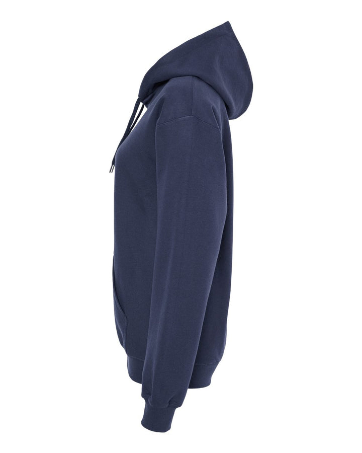 Left View of Navy Softstyle® Midweight Hooded Sweatshirt - SF500
