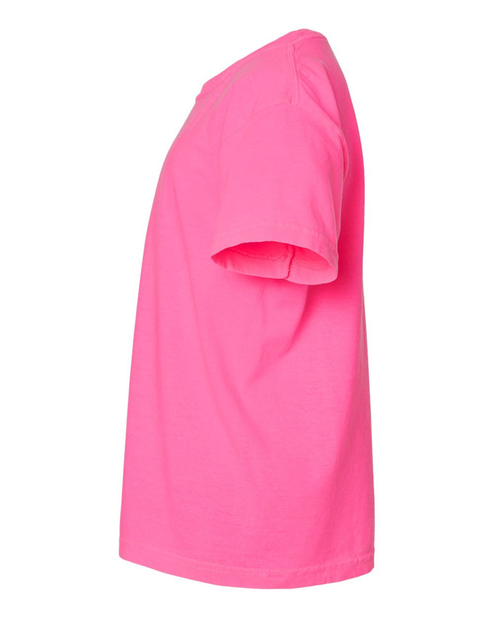 Left View of Neon Pink Garment-Dyed Youth Heavyweight T-Shirt - 9018