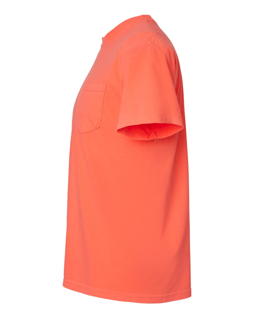 Left View of Neon Red Orange Garment-Dyed Heavyweight Pocket T-Shirt - 6030