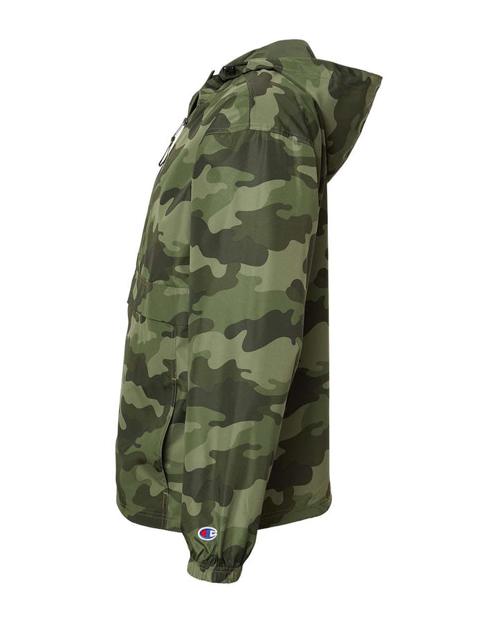 Left View of Olive Green Camo Packable Anorak Jacket - CO200