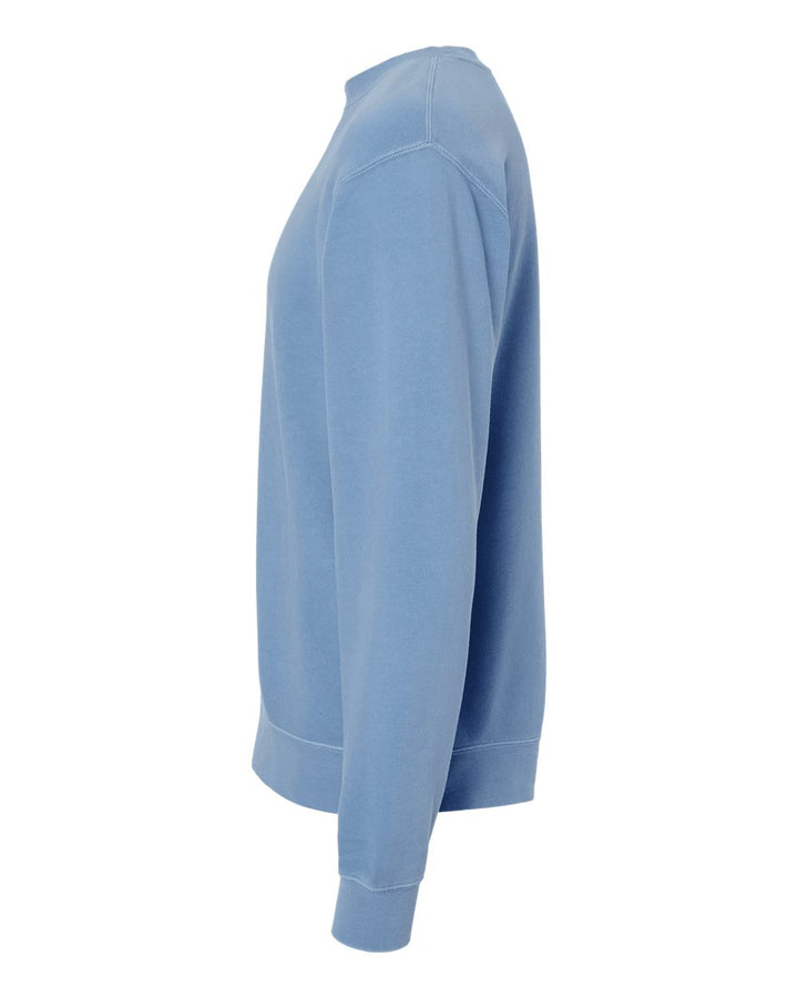 Left View of Pigment Light Blue Midweight Pigment-Dyed Crewneck Sweatshirt - PRM3500