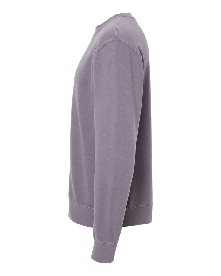 Left View of Pigment Plum Midweight Pigment-Dyed Crewneck Sweatshirt - PRM3500