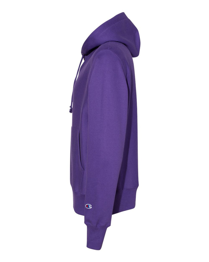 Left View of Purple Reverse Weave® Hooded Sweatshirt - S101