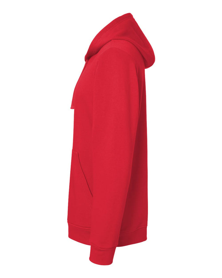 Left View of Red Fleece Hooded Sweatshirt - A432