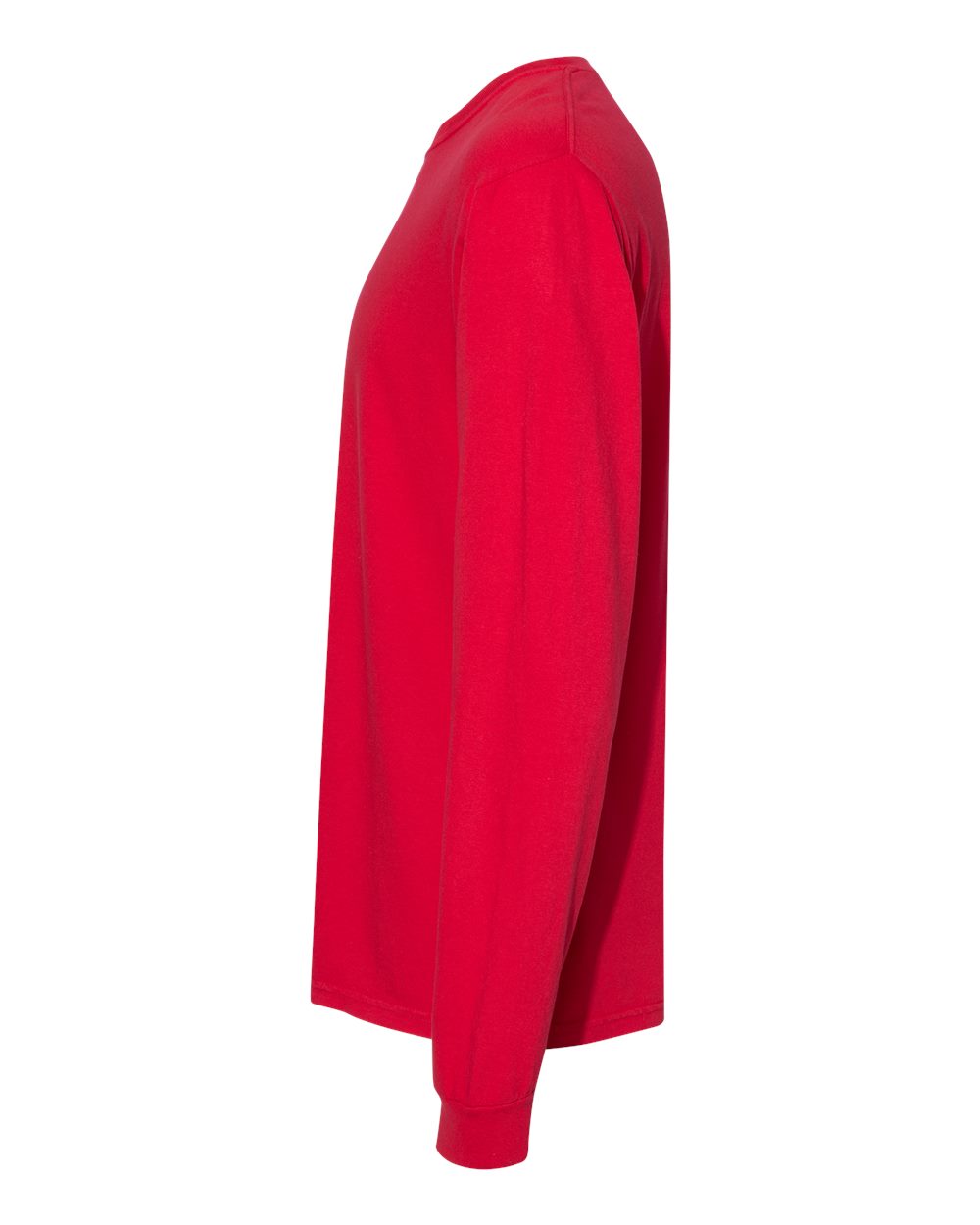 Left View of Red Garment-Dyed Heavyweight Long Sleeve T-Shirt - 6014