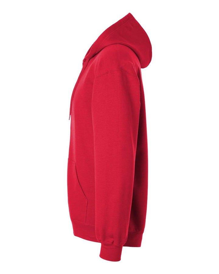 Left View of Red Softstyle® Full-Zip Hooded Sweatshirt - SF600