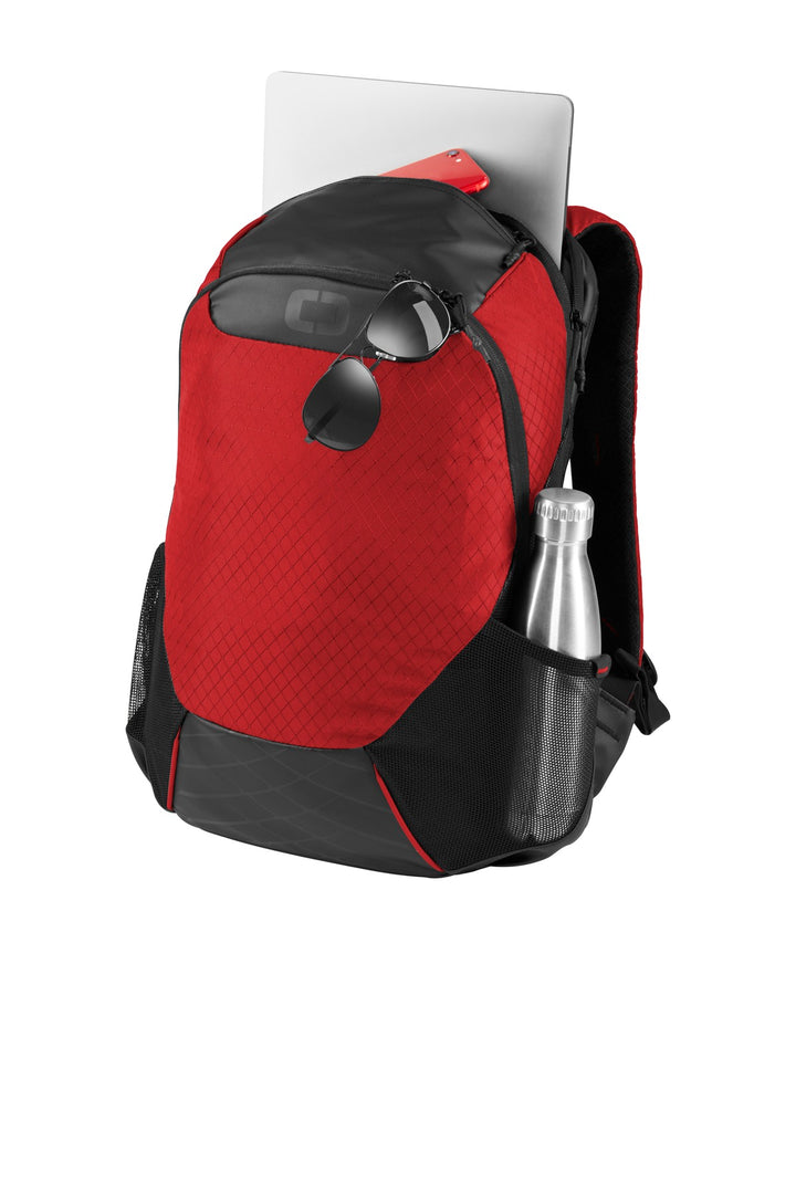 Left View of Ripped Red OGIO Basis Pack. 91003