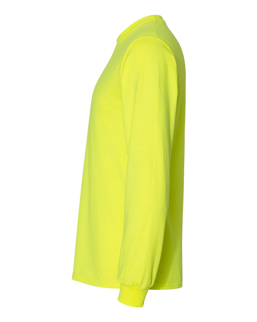 Left View of Safety Green DryBlend® 50/50 Long Sleeve T-Shirt - 8400
