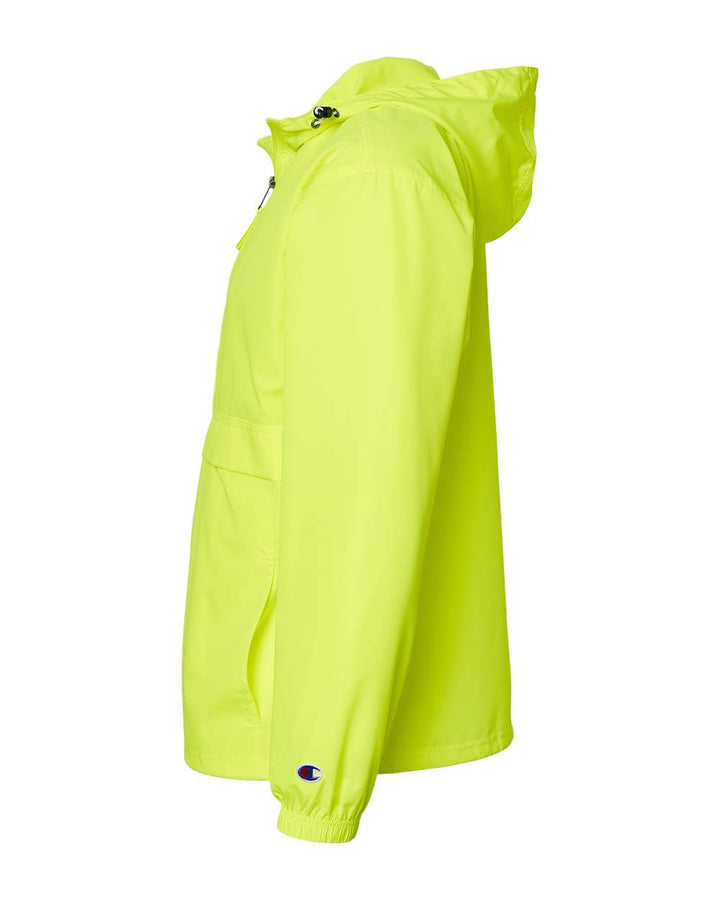 Left View of Safety Green Packable Anorak Jacket - CO200
