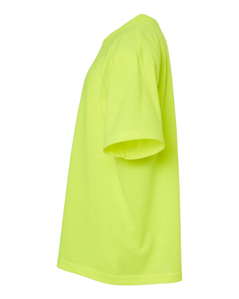 Left View of Safety Green Youth Gold Soft Touch T-Shirt - 4850
