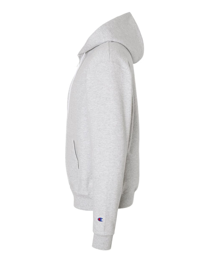 Left View of Silver Grey Powerblend® Full-Zip Hooded Sweatshirt - S800