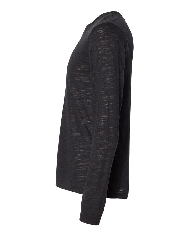 Left View of Solid Black Slub Jersey Long Sleeve Tee - 3501
