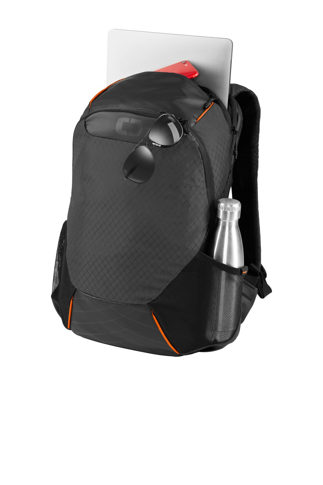 Left View of Tarmac/Orange OGIO Basis Pack. 91003