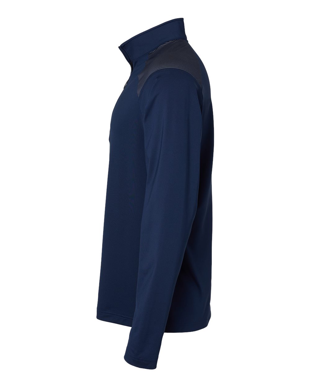 Left View of Team Navy Blue Shoulder Stripe Quarter-Zip Pullover - A520