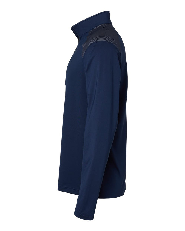 Left View of Team Navy Blue Shoulder Stripe Quarter-Zip Pullover - A520