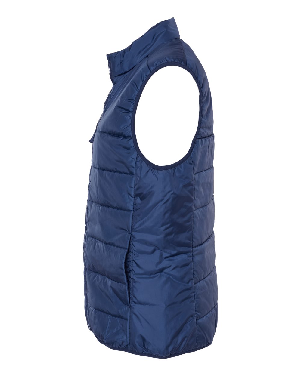 Left View of Team Navy Blue Women's Puffer Vest - A573