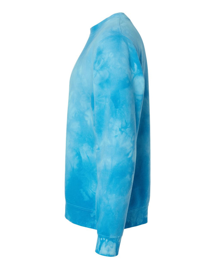 Left View of Tie Dye Aqua Blue Midweight Tie-Dyed Crewneck Sweatshirt - PRM3500TD