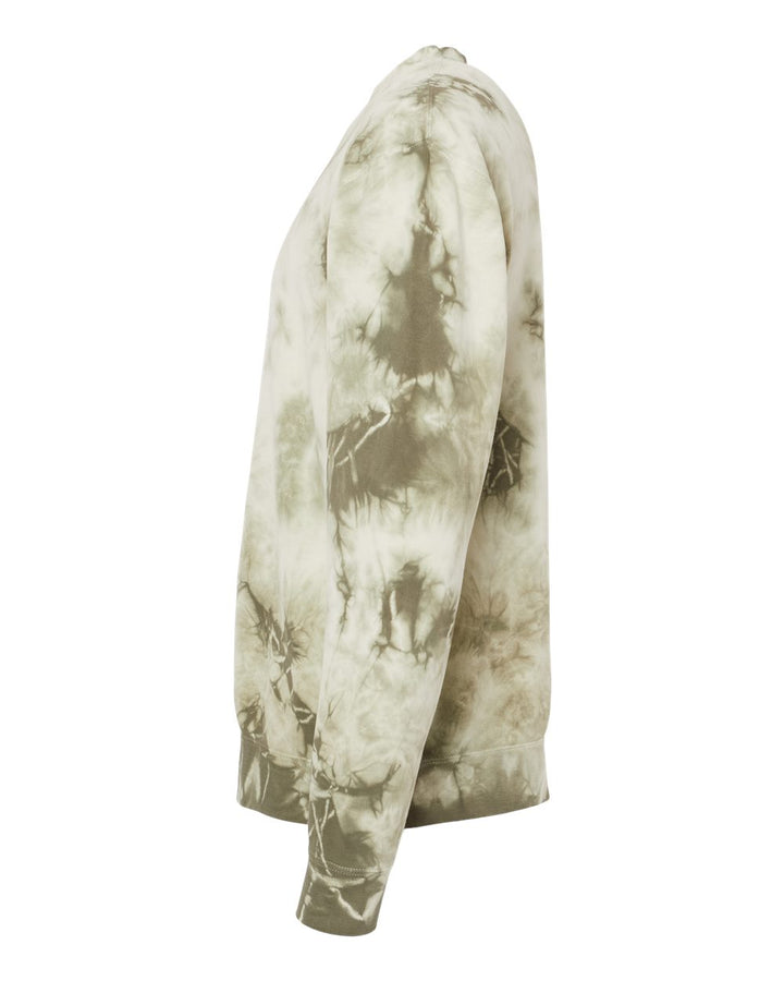 Left View of Tie Dye Olive Midweight Tie-Dyed Crewneck Sweatshirt - PRM3500TD