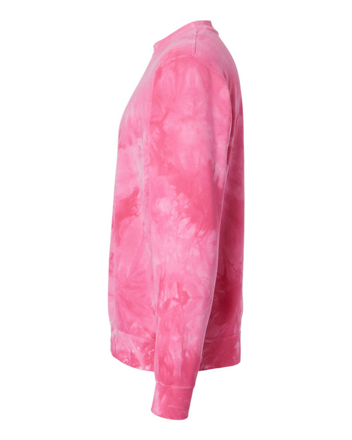 Left View of Tie Dye Pink Midweight Tie-Dyed Crewneck Sweatshirt - PRM3500TD