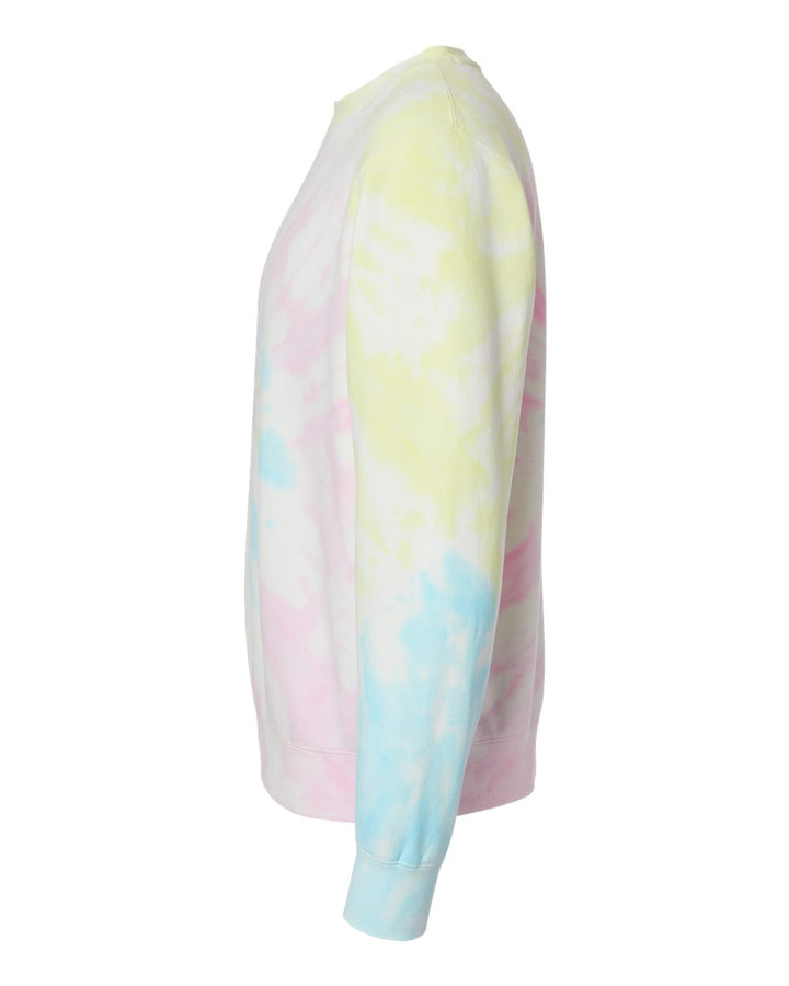 Left View of Tie Dye Sunset Swirl Midweight Tie-Dyed Crewneck Sweatshirt - PRM3500TD