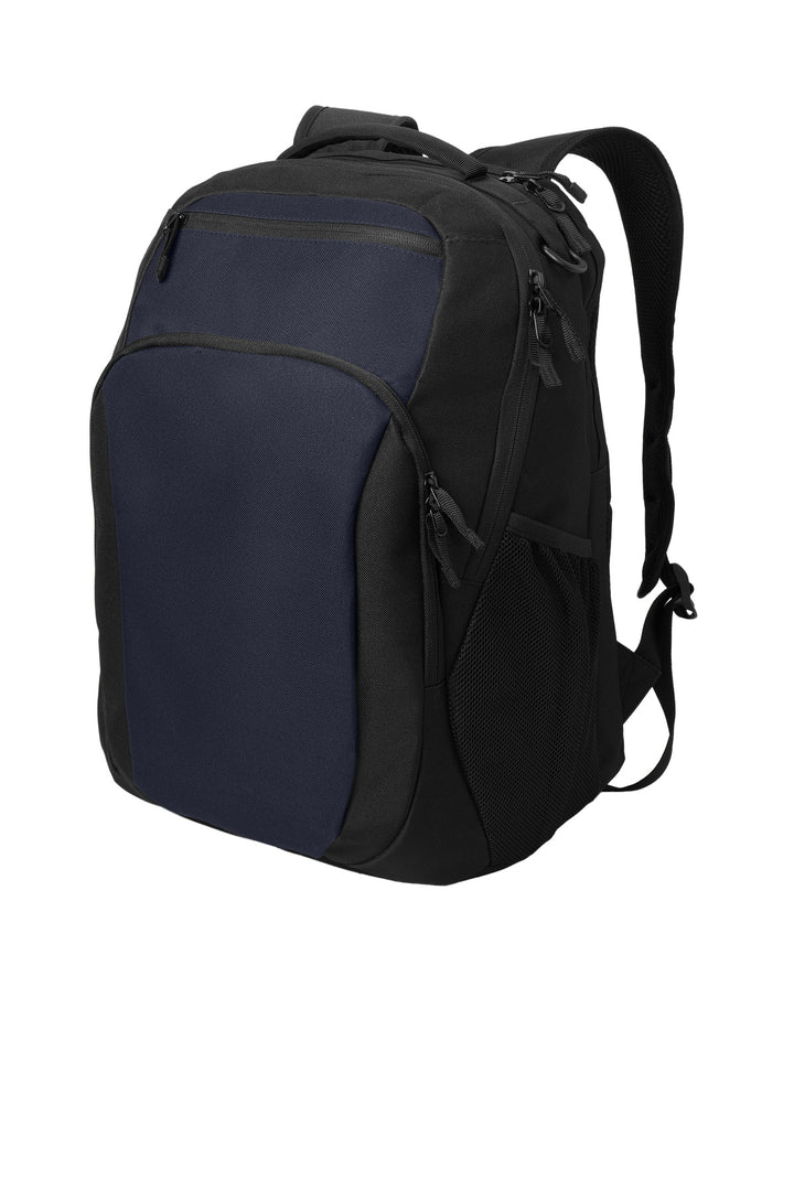 Left View of TrNvy/Blk Port Authority Transport Backpack BG232